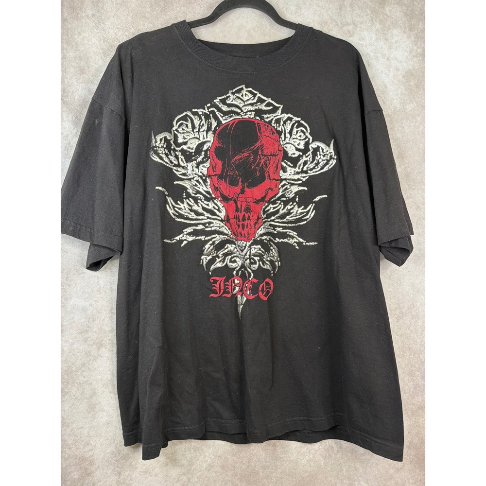 VTG Y2K 90s JNCO Jeans Men XXL Black‎ Red Skull Metallic Puff Print Skater